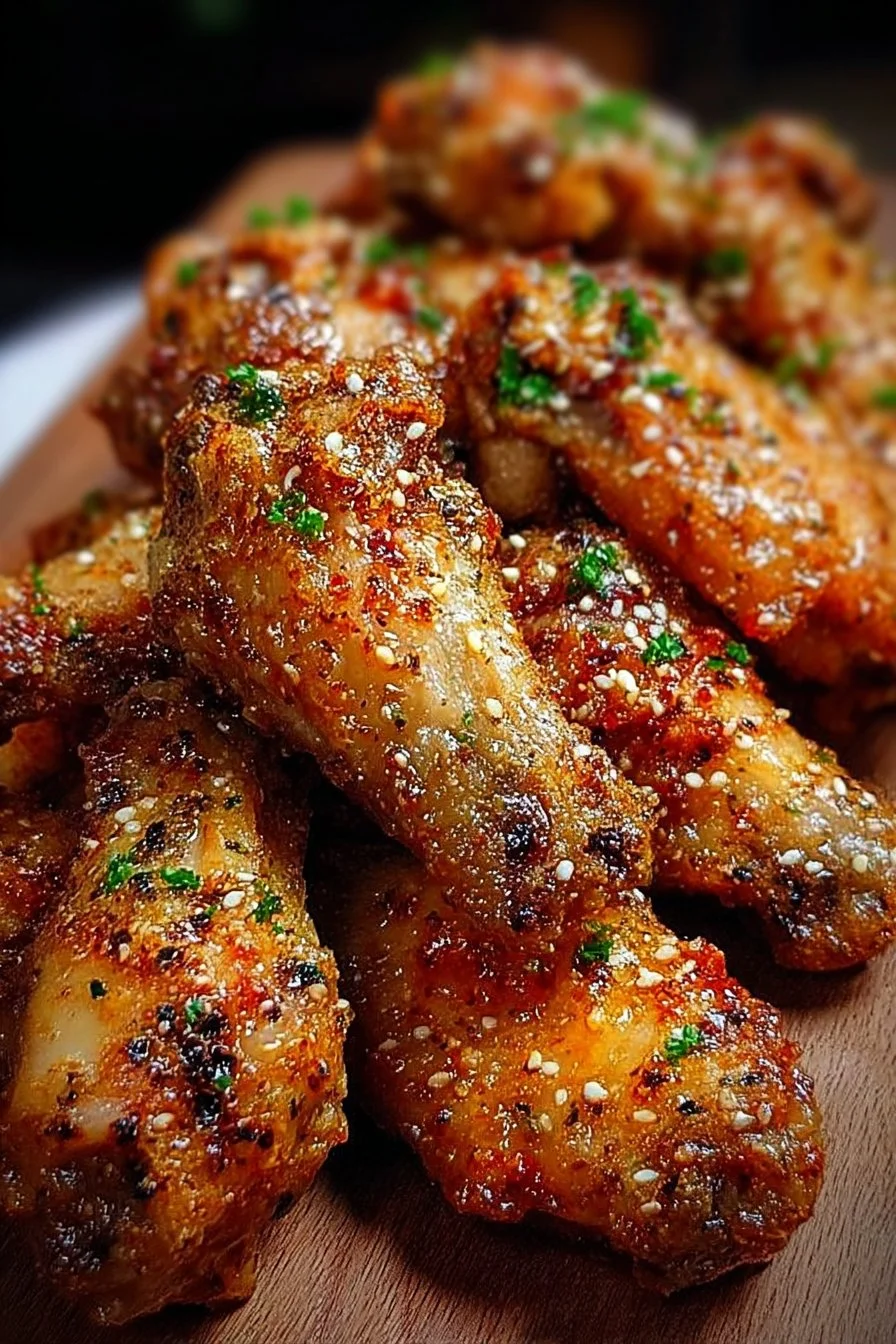 Delicious Garlic Parmesan Wings served with dipping sauce.