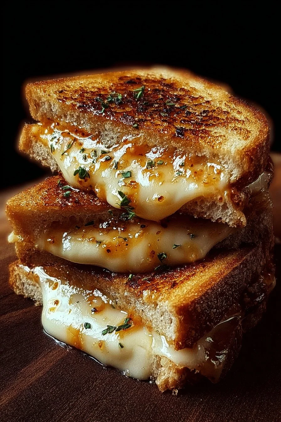 Gourmet grilled cheese sandwich with unique fillings and golden crust.