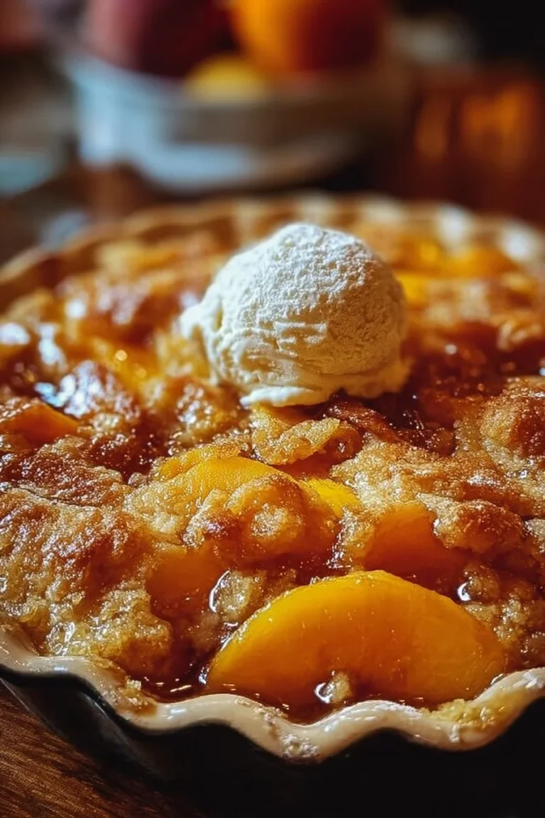 Delicious Grandma's peach cobbler with juicy peaches and a golden crust