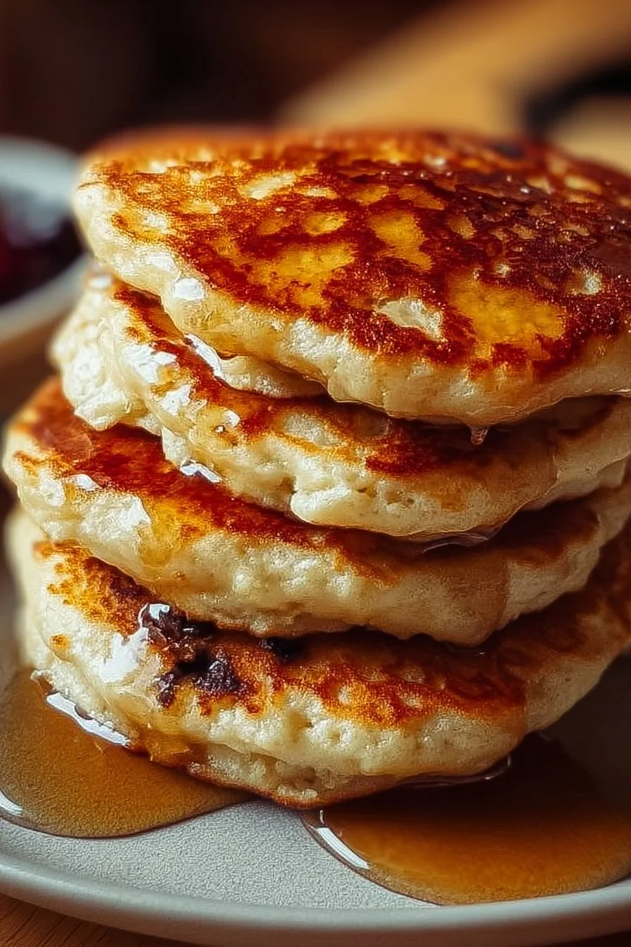 Healthy fluffy banana pancakes made with cottage cheese, served on a plate.