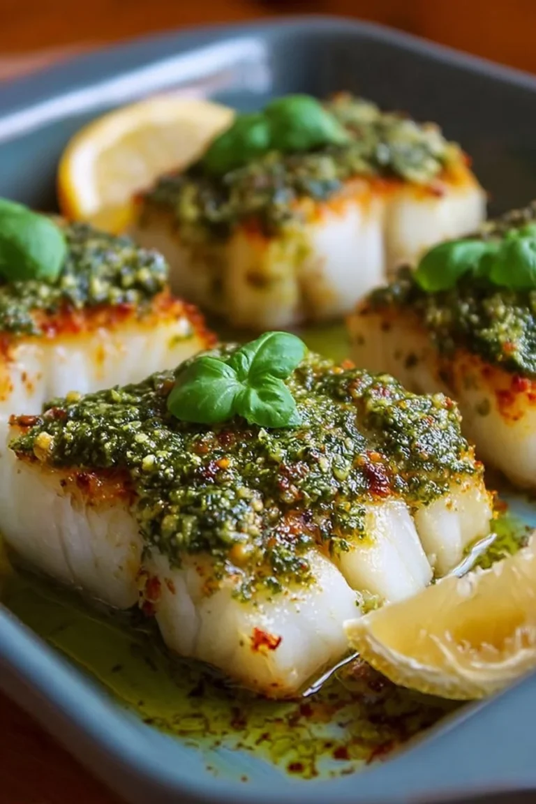 Healthy Pesto Parmesan Baked Cod recipe with nutritious ingredients