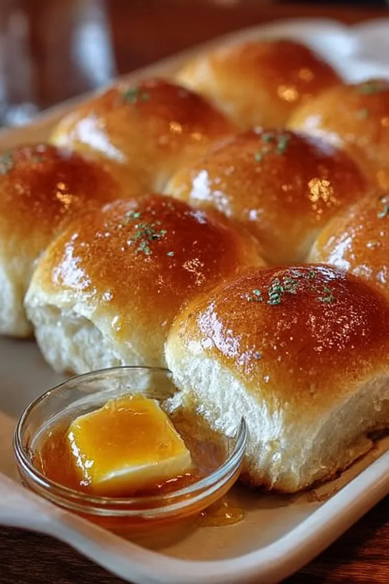 Homemade Texas Roadhouse Rolls served with sweet honey butter