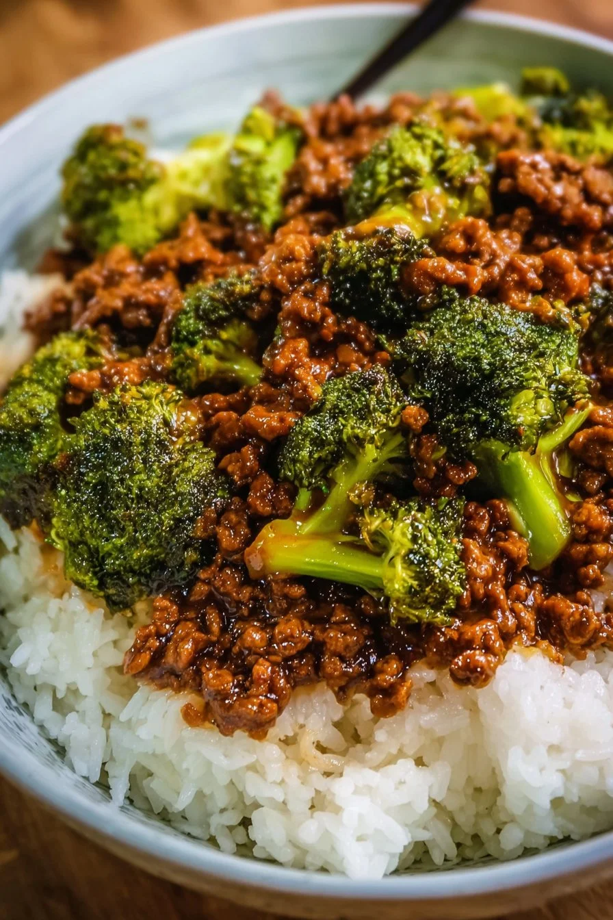 Honey Garlic Beef with Ground Beef and Broccoli in a vibrant stir-fry dish