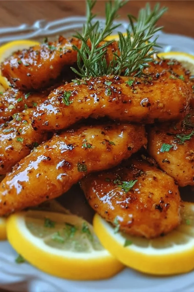Delicious Honey Lemon Pepper Chicken Tenders served on a plate with fresh herbs
