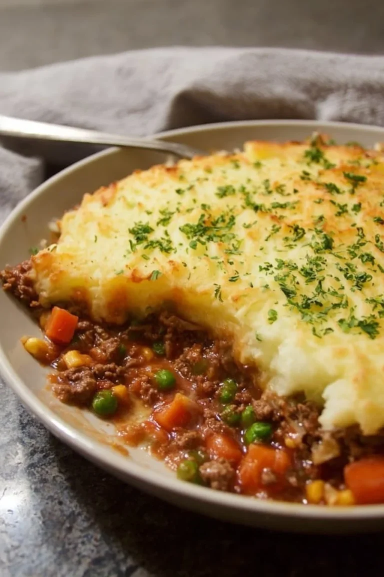 Delicious homemade Shepherd's Pie with a golden mashed potato topping.