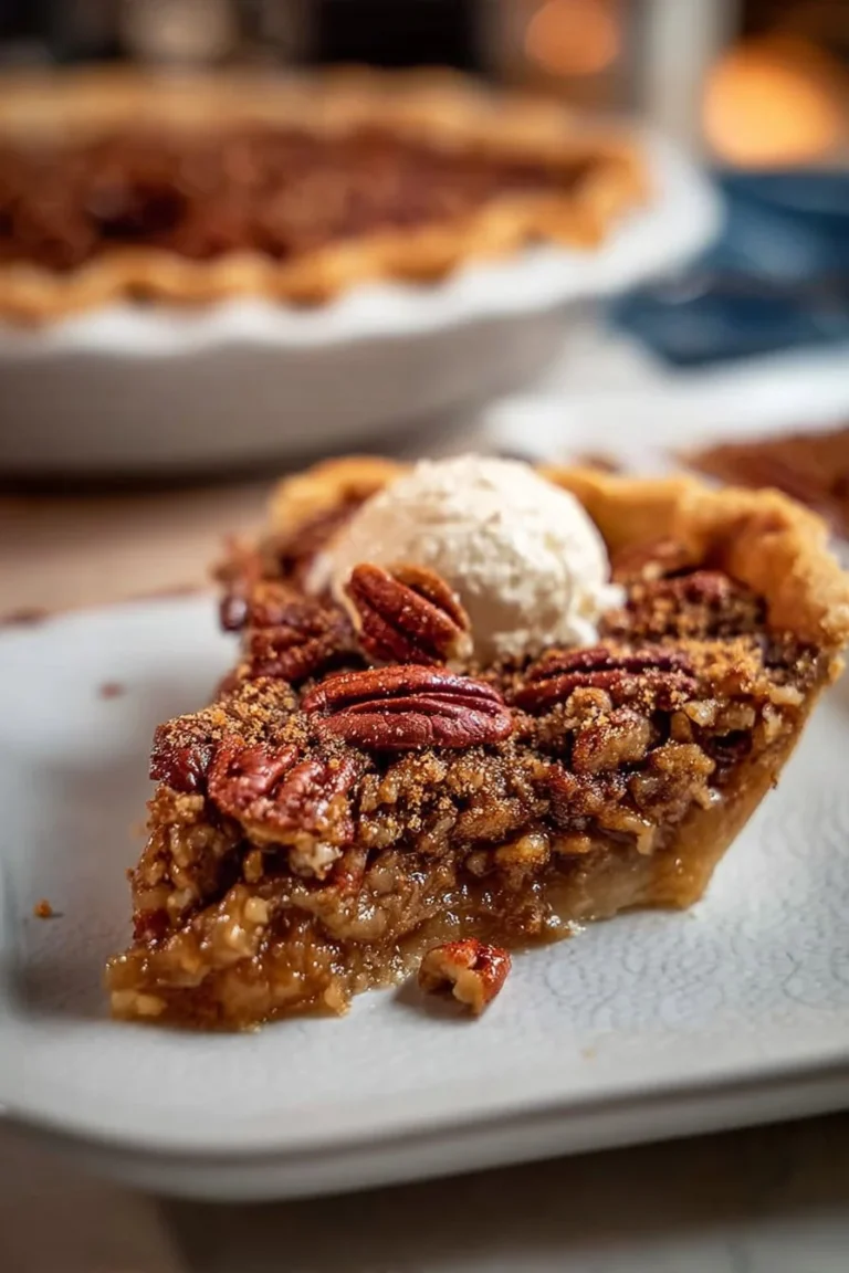Delicious Pecan Pie Cobbler served with a scoop of vanilla ice cream
