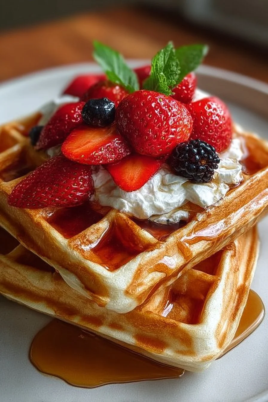 Delicious protein-packed cottage cheese waffles served on a plate