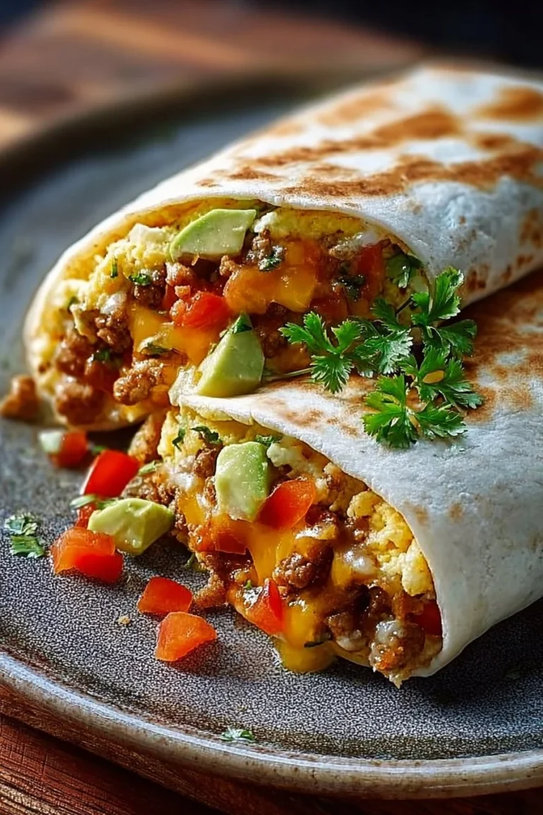 Delicious breakfast burritos filled with eggs, cheese, and veggies for a quick meal.