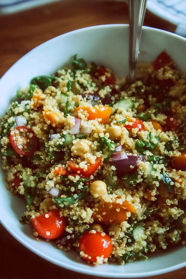 Colorful and nutritious quinoa salad topped with fresh vegetables and herbs