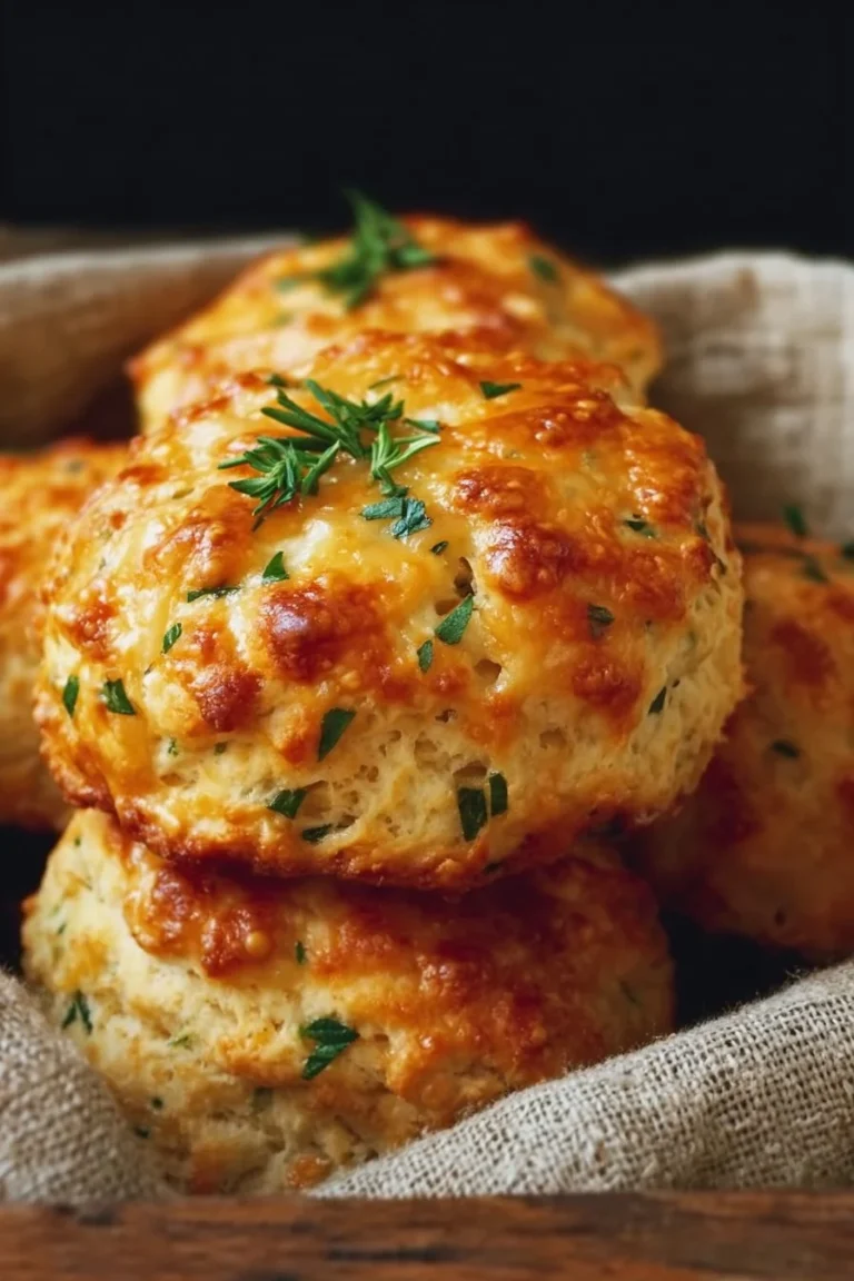Freshly baked herb cheese scones on a wooden table