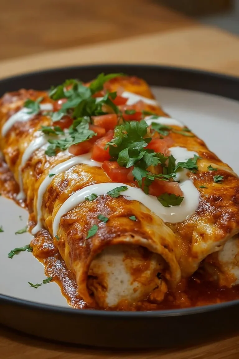 Delicious smothered baked chicken burritos ready to serve