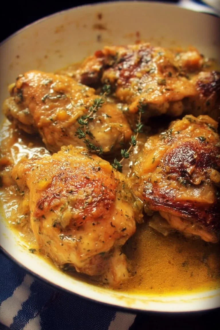 Delicious smothered chicken served with rich gravy and garnished with herbs.