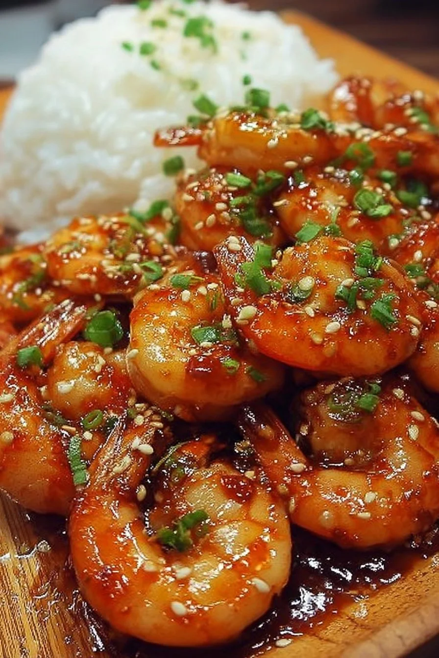Spicy Sweet Firecracker Honey Glazed Shrimp ready to enjoy