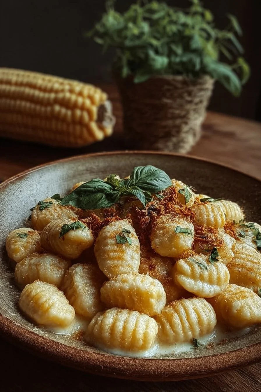 Delicious summer corn gnocchi served with fresh ingredients