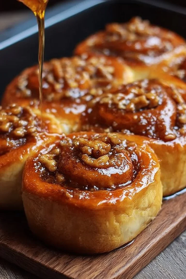 Delicious homemade honey buns with a sticky glaze on a plate