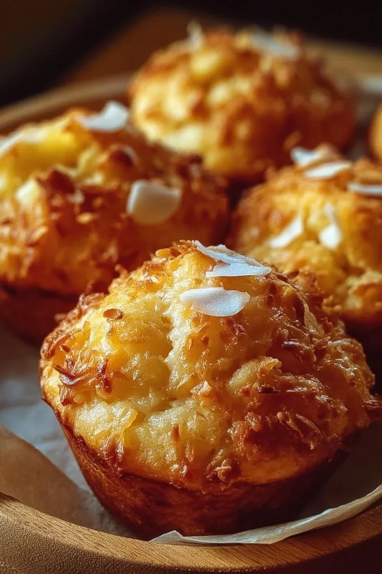 Tropical coconut pineapple muffins fresh out of the oven