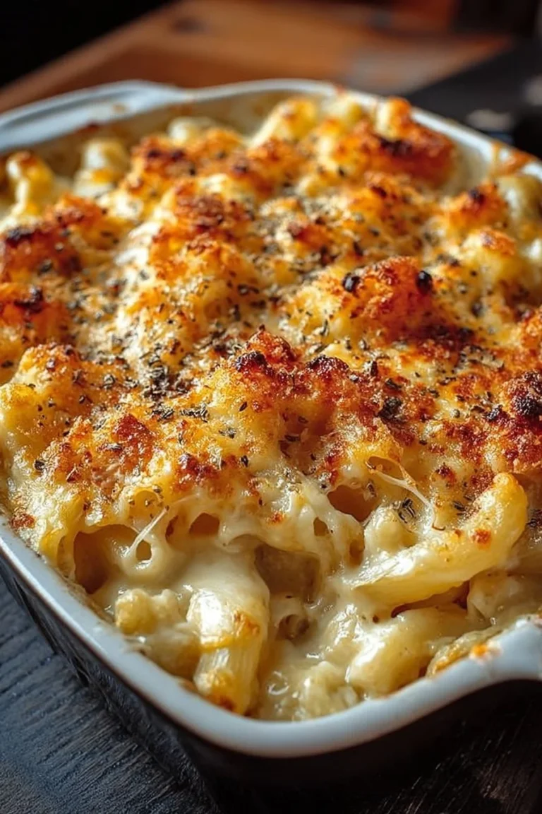 Ultimate cheesy heaven baked macaroni and cheese dish topped with golden breadcrumbs.