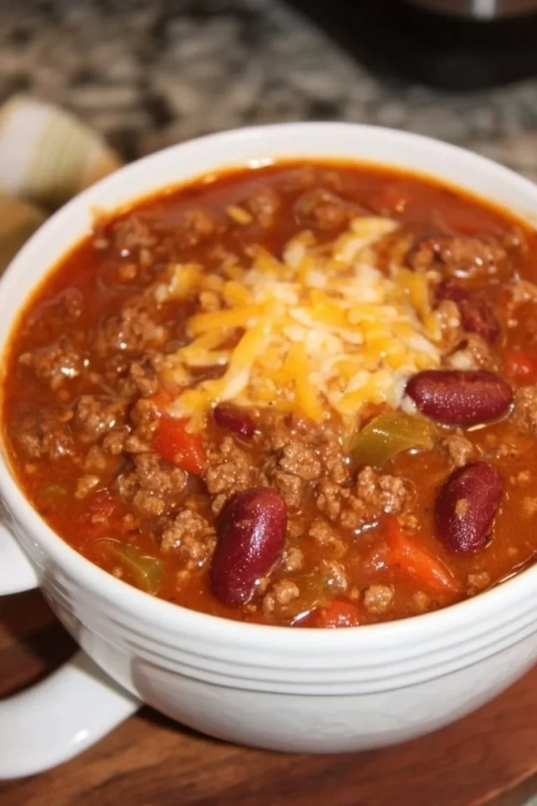 Bowl of Wendy's Chili topped with cheese and onions