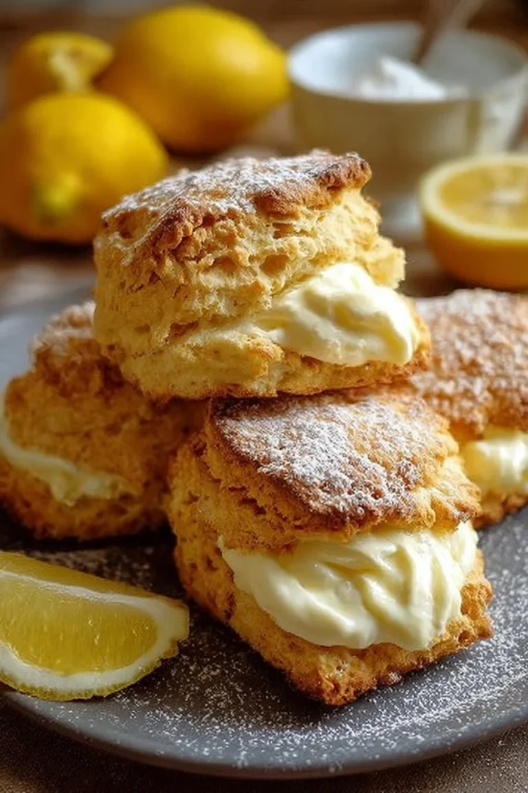 Freshly baked zesty lemon cream scones on a rustic table