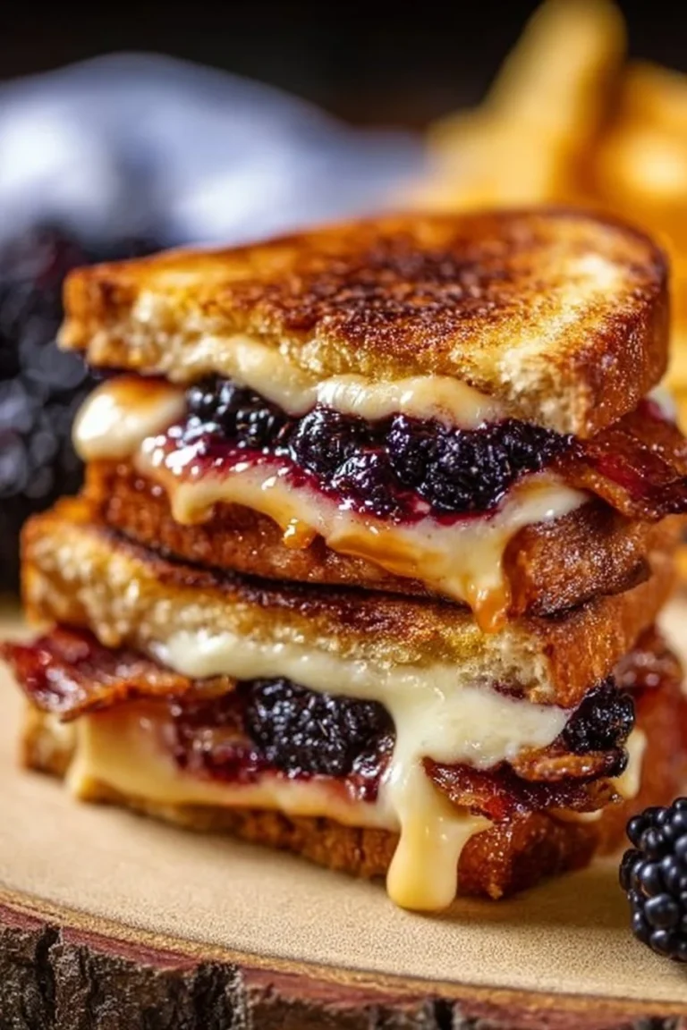 Blackberry Bacon Grilled Cheese sandwich with melted cheese and crispy bacon