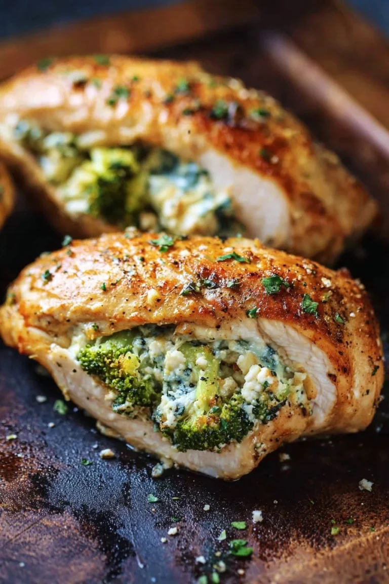 Broccoli cheese stuffed chicken breast cooked and plated for a delicious meal