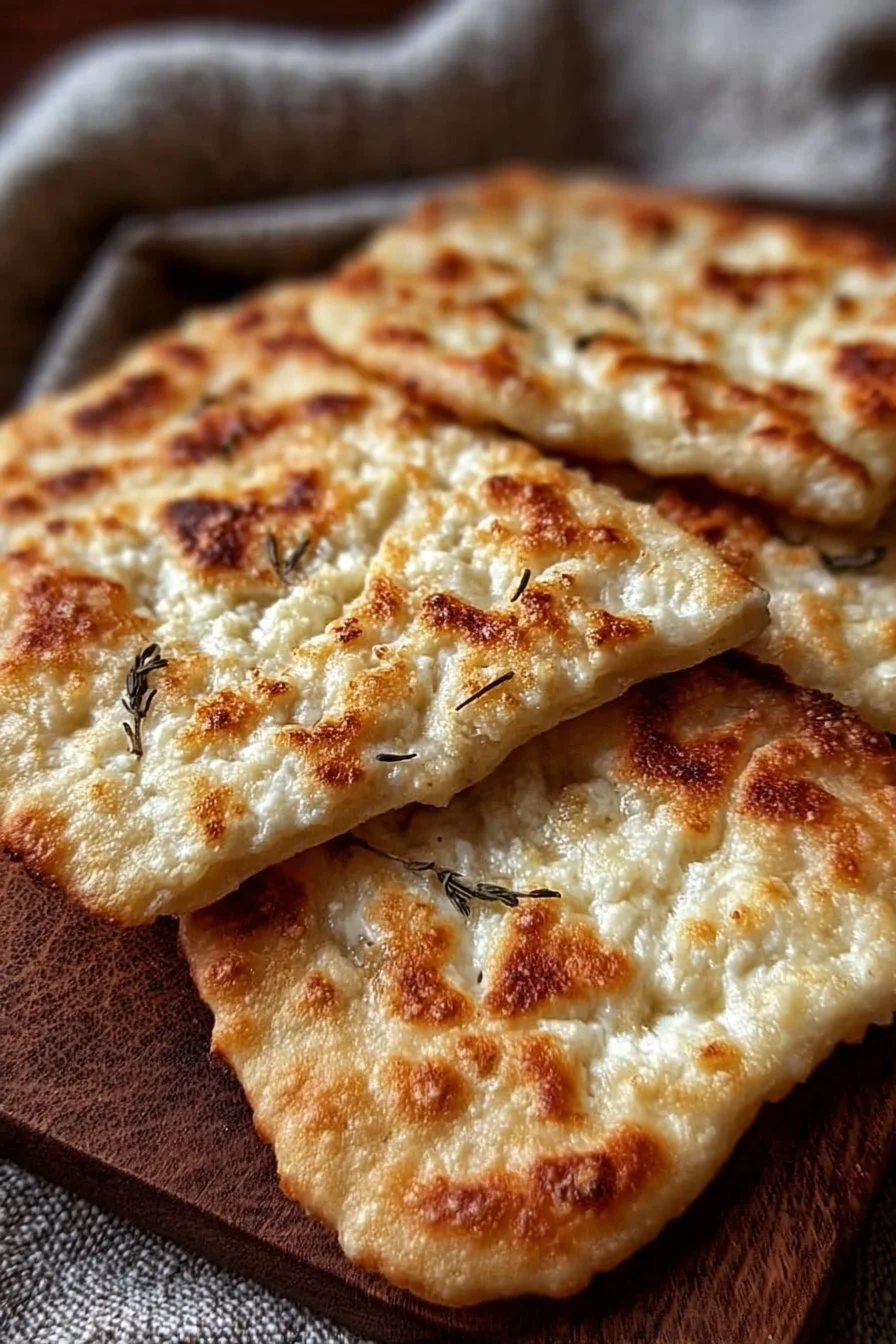Cottage Cheese Flatbread topped with fresh herbs and vegetables
