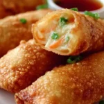 Crispy Crab Rangoon Egg Rolls served with dipping sauce