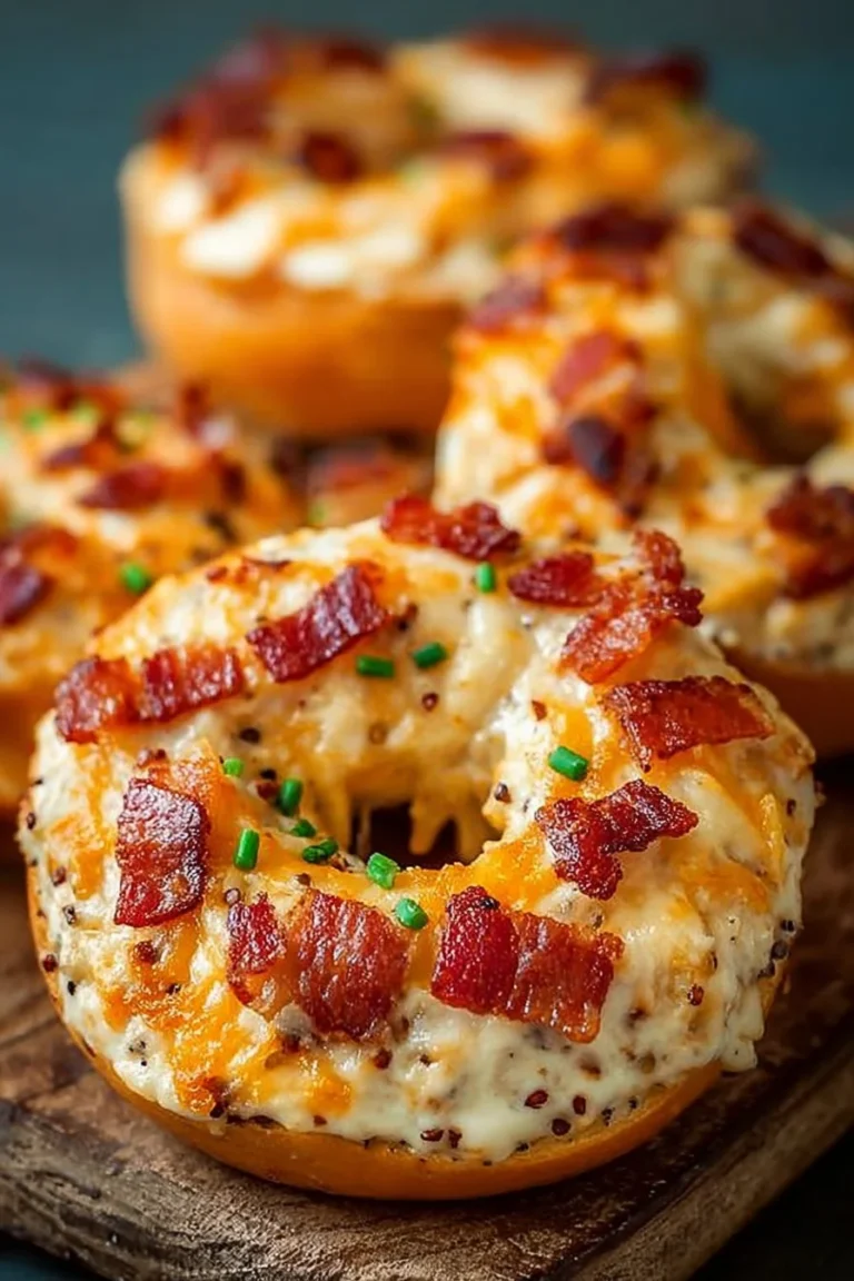 Creamy bacon cheddar bagels fresh out of the oven, perfect for breakfast.