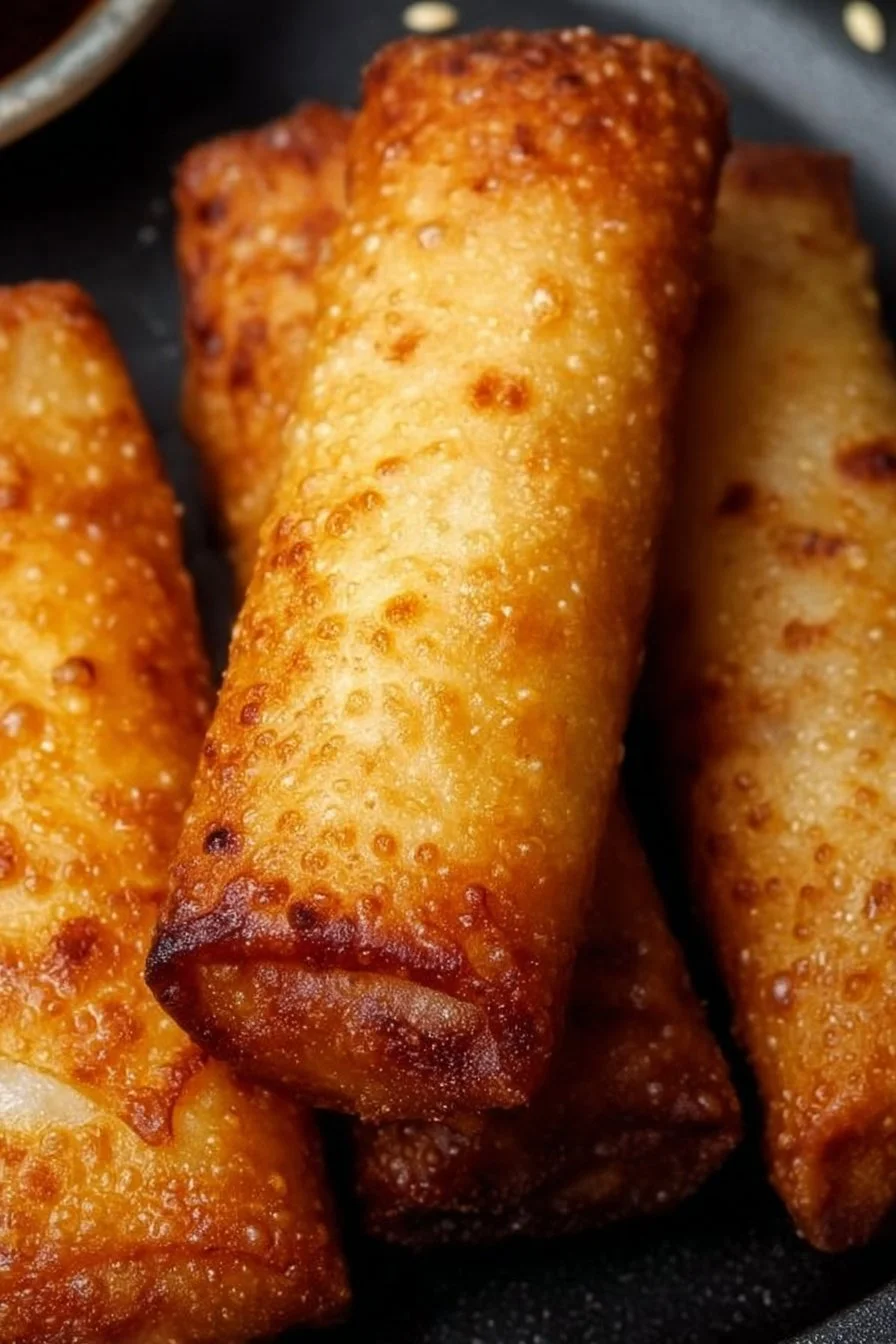 Crispy air fryer egg rolls ready to be served on a plate