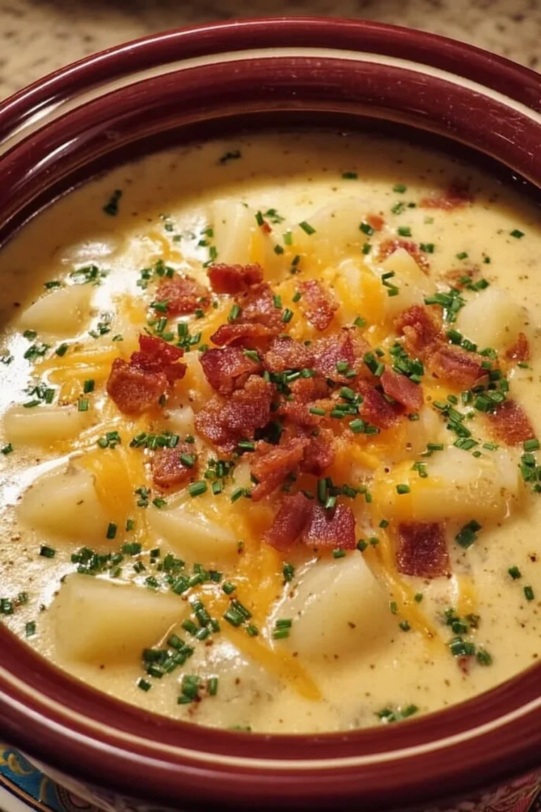 Bowl of creamy Crock Pot Crack Potato Soup with toppings