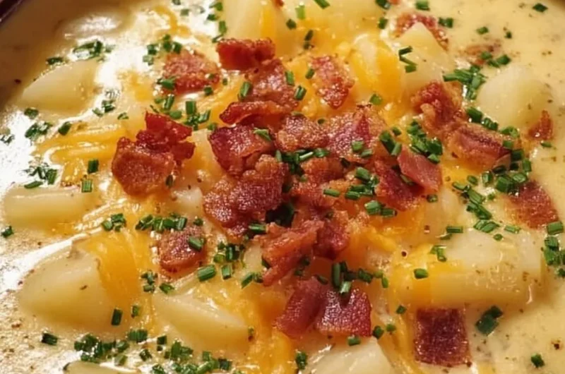 Bowl of creamy Crock Pot Crack Potato Soup with toppings