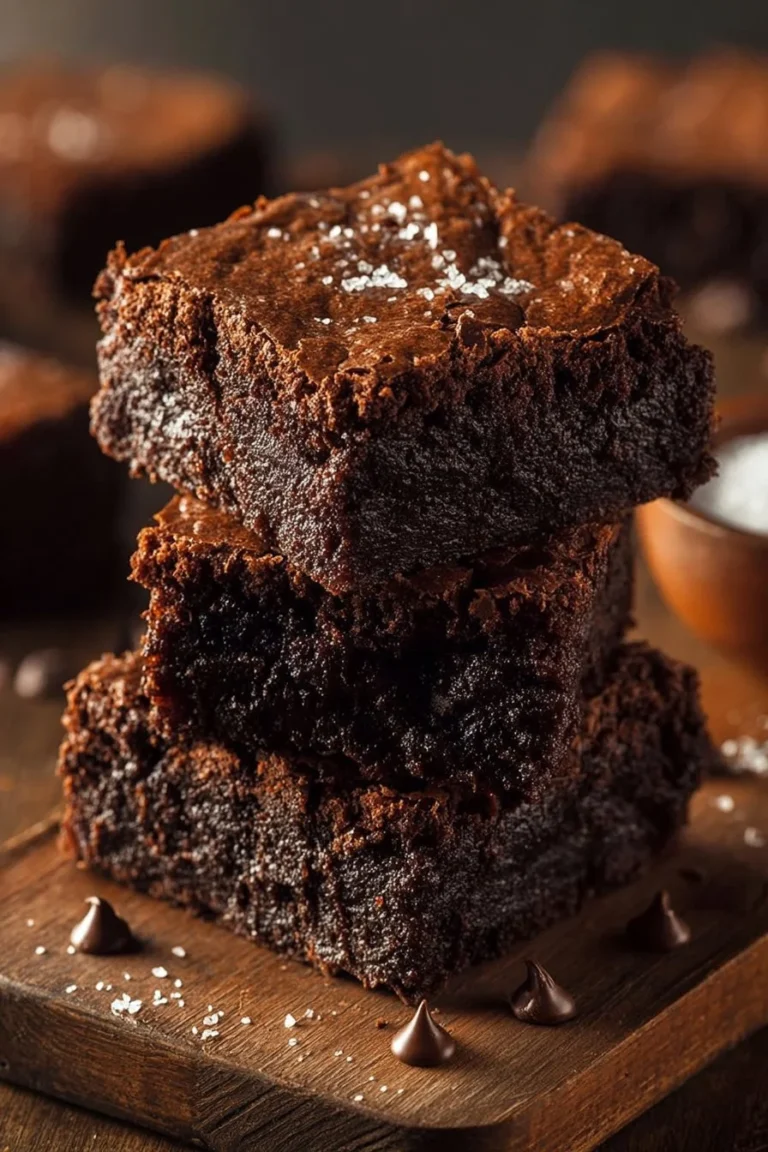 Delicious plate of decadent chocolate brownies topped with chocolate drizzle