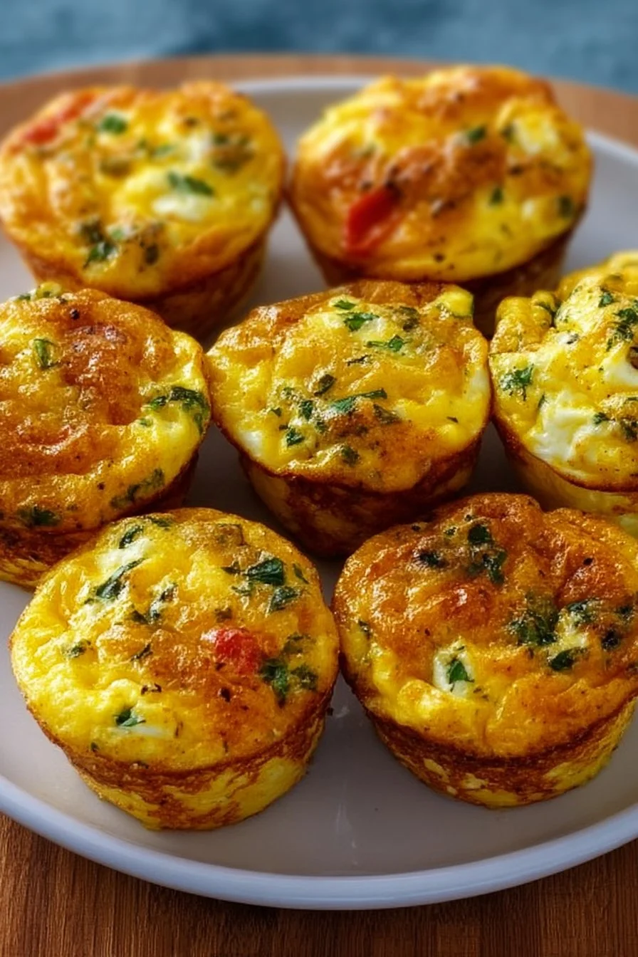 Delicious cottage cheese egg bites with colorful vegetables in a serving dish.