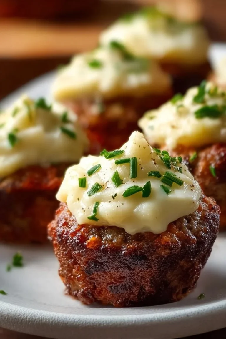 Delicious mini meatloaf muffins with creamy mashed potato frosting