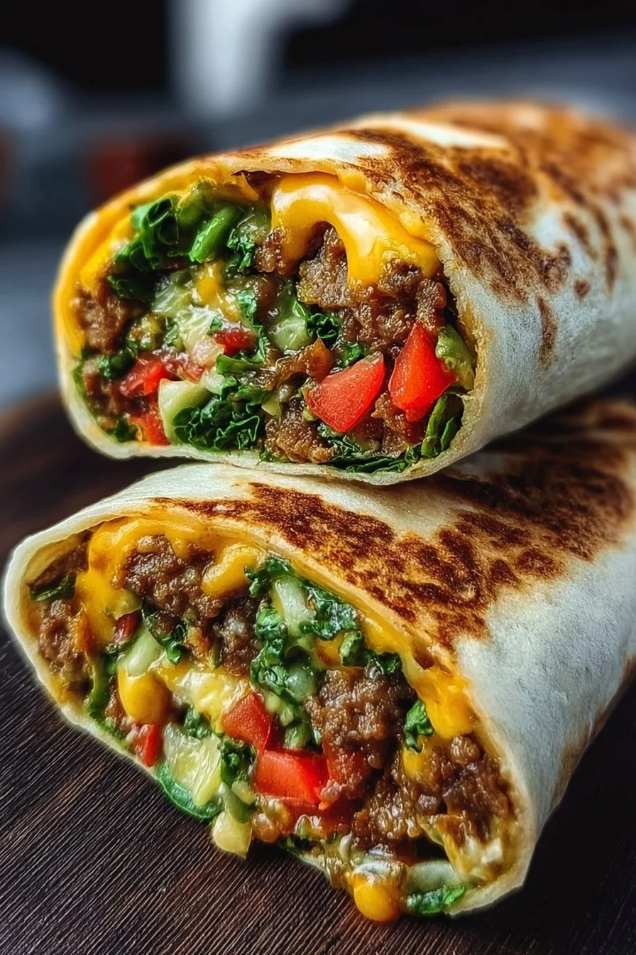 Delicious vegan cheeseburger wraps made with fresh ingredients