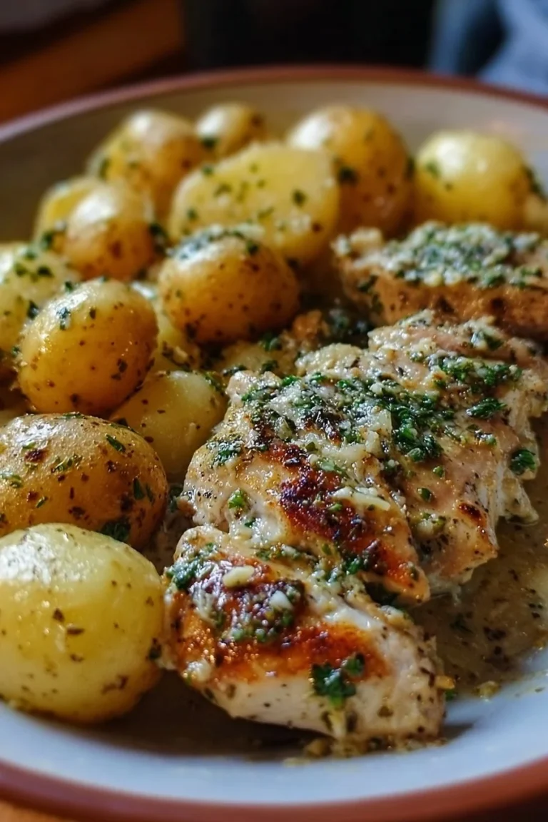 Easy garlic parmesan chicken and potatoes prepared in a crockpot