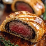 Delicious Easy Mini Beef Wellington served on a plate with herbs