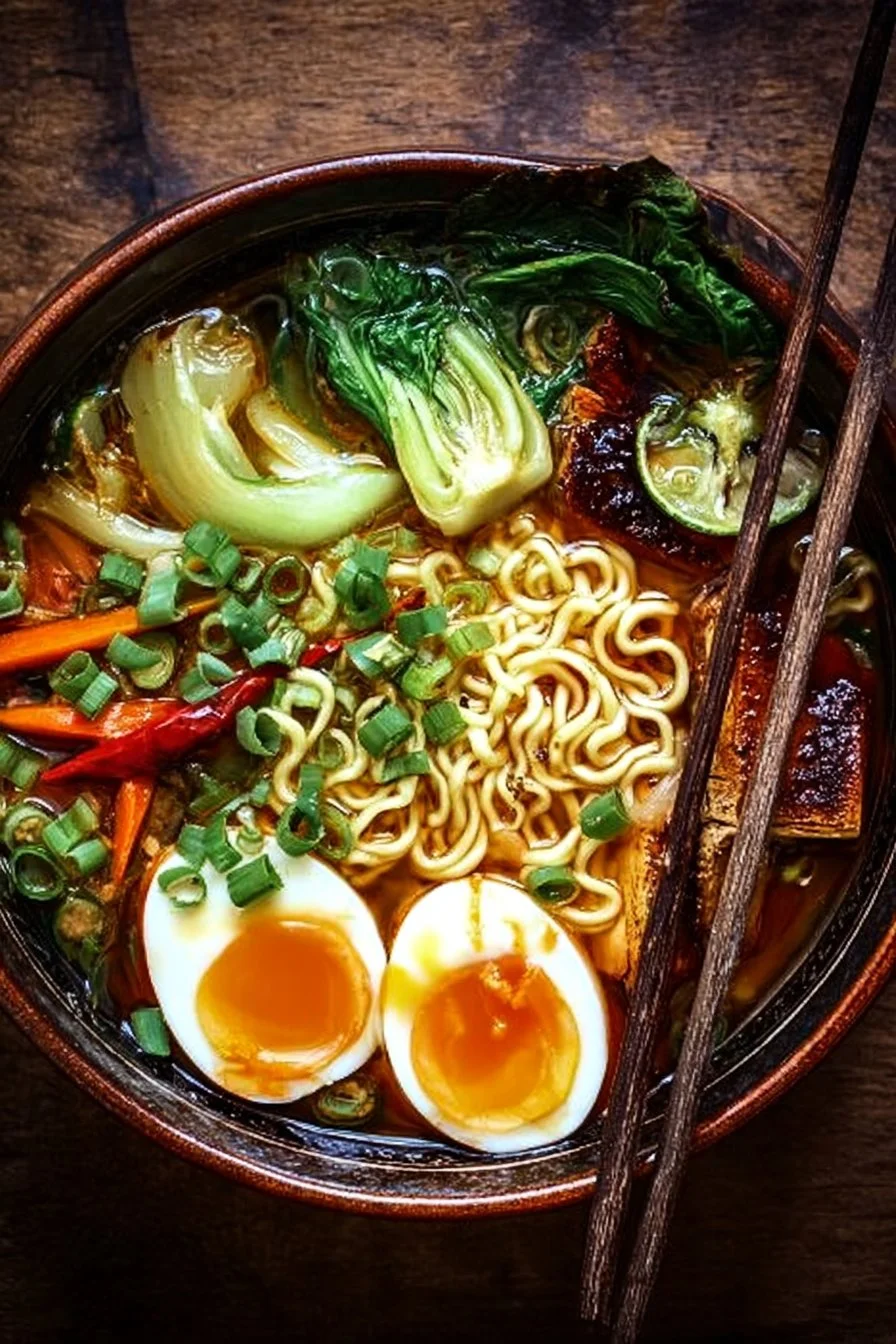 Easy ramen noodle dish with fresh vegetables