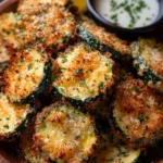 Crispy air fryer Parmesan zucchini chips on a white plate