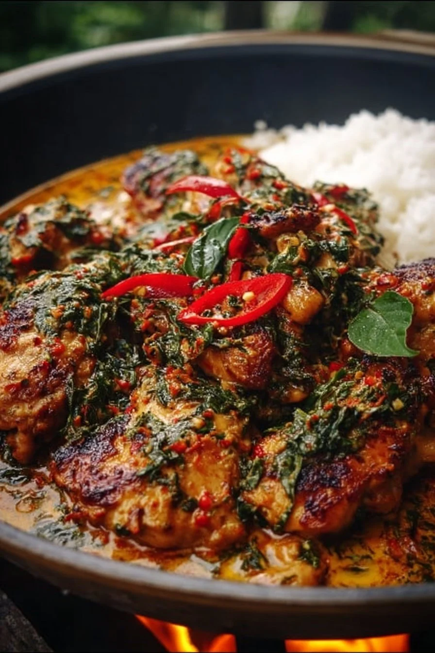 Flavorful Coconut Basil Chicken grilling at a backyard BBQ