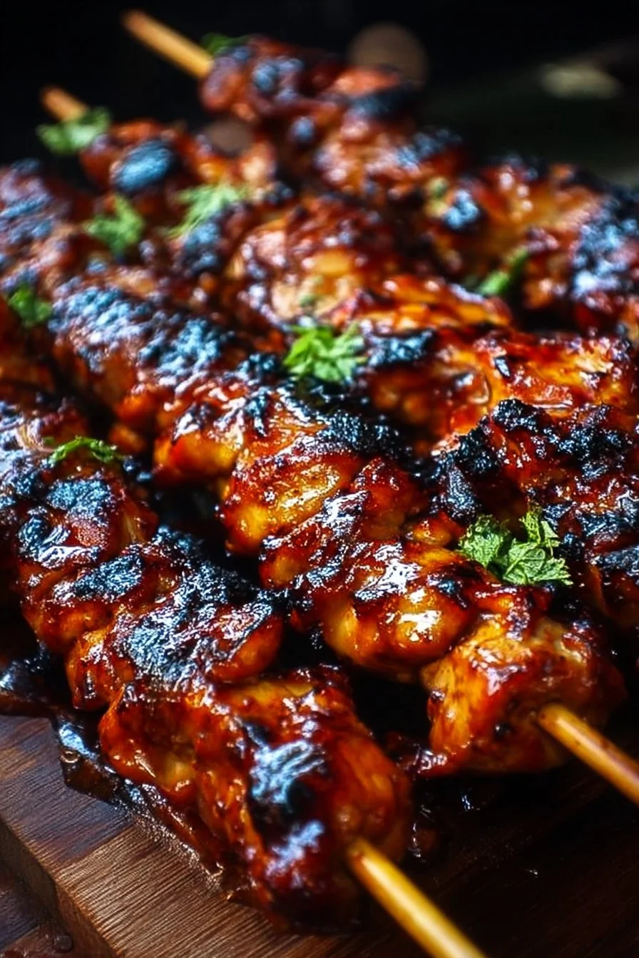 Honey BBQ Beer Chicken Skewers grilled and ready to serve
