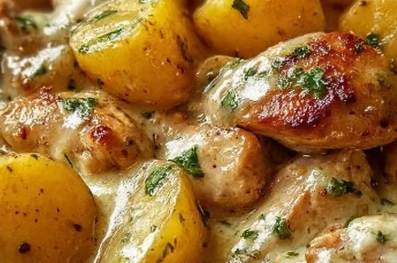Garlic Parmesan Chicken with potatoes cooked in a Crockpot