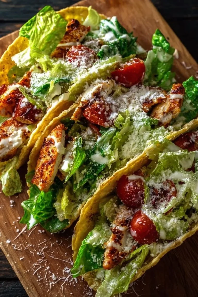 Hearty Smash Chicken Caesar Tacos served on a plate with fresh ingredients