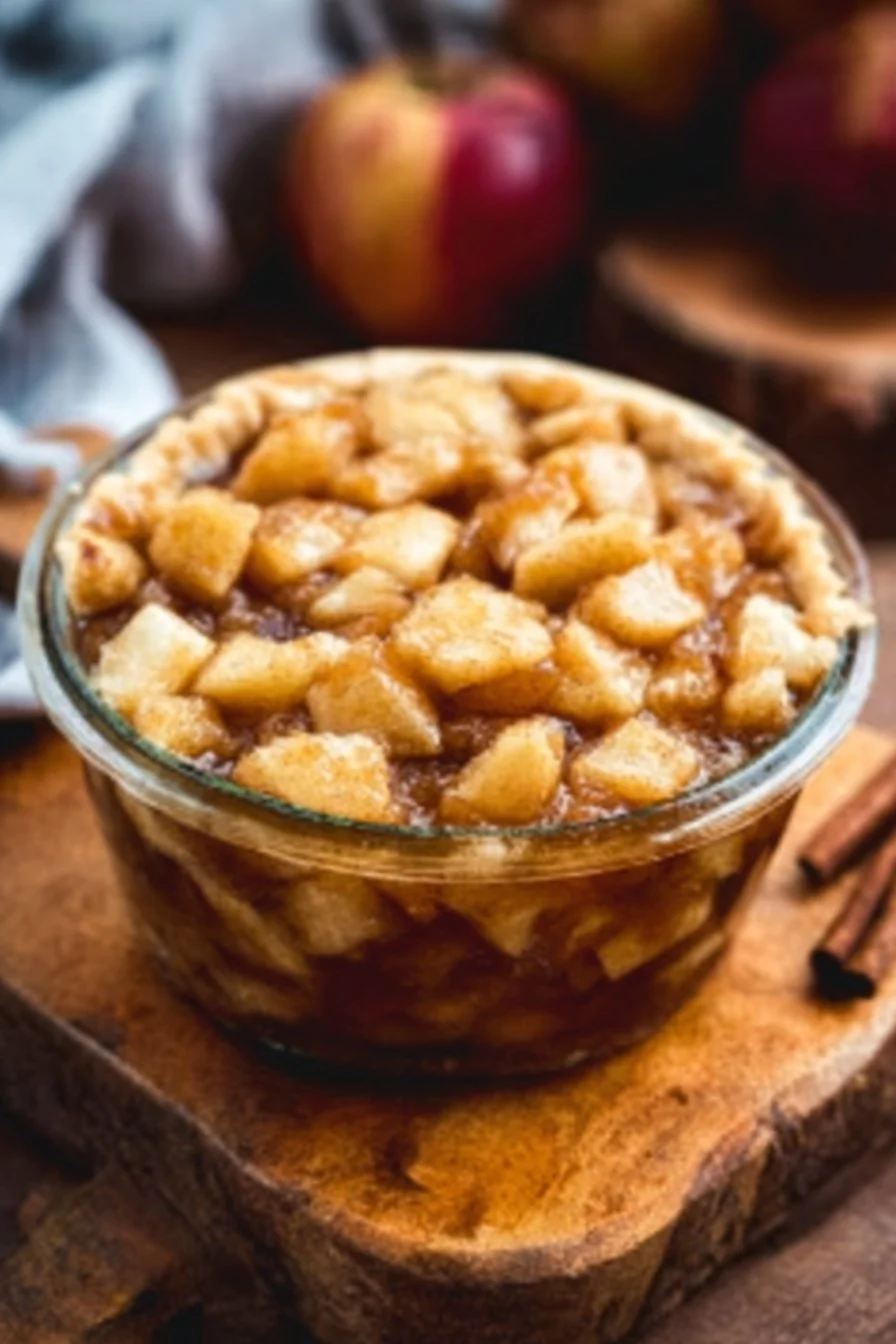 Bowl of homemade apple pie filling made with fresh apples and spices