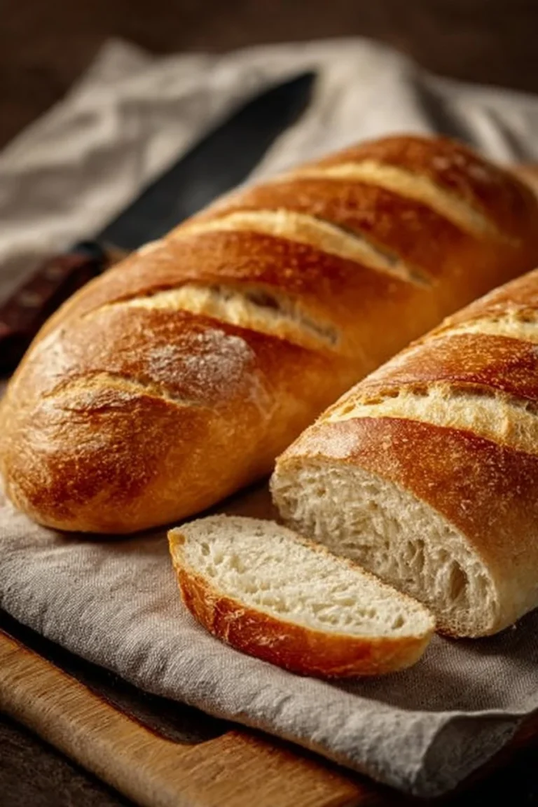 Homemade sourdough French bread loaf golden crust