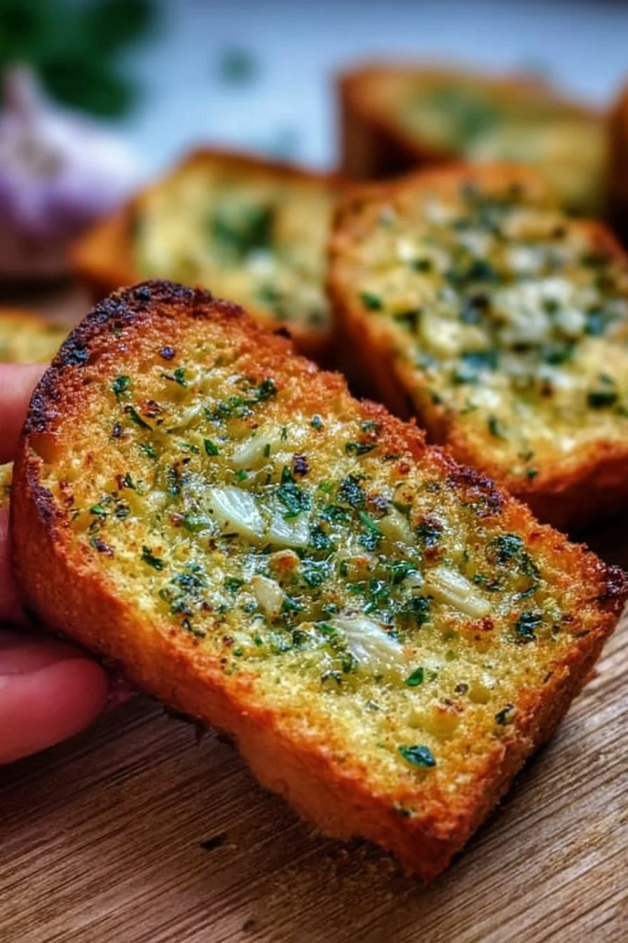 Freshly baked irresistible sourdough garlic bread with herbs and spices