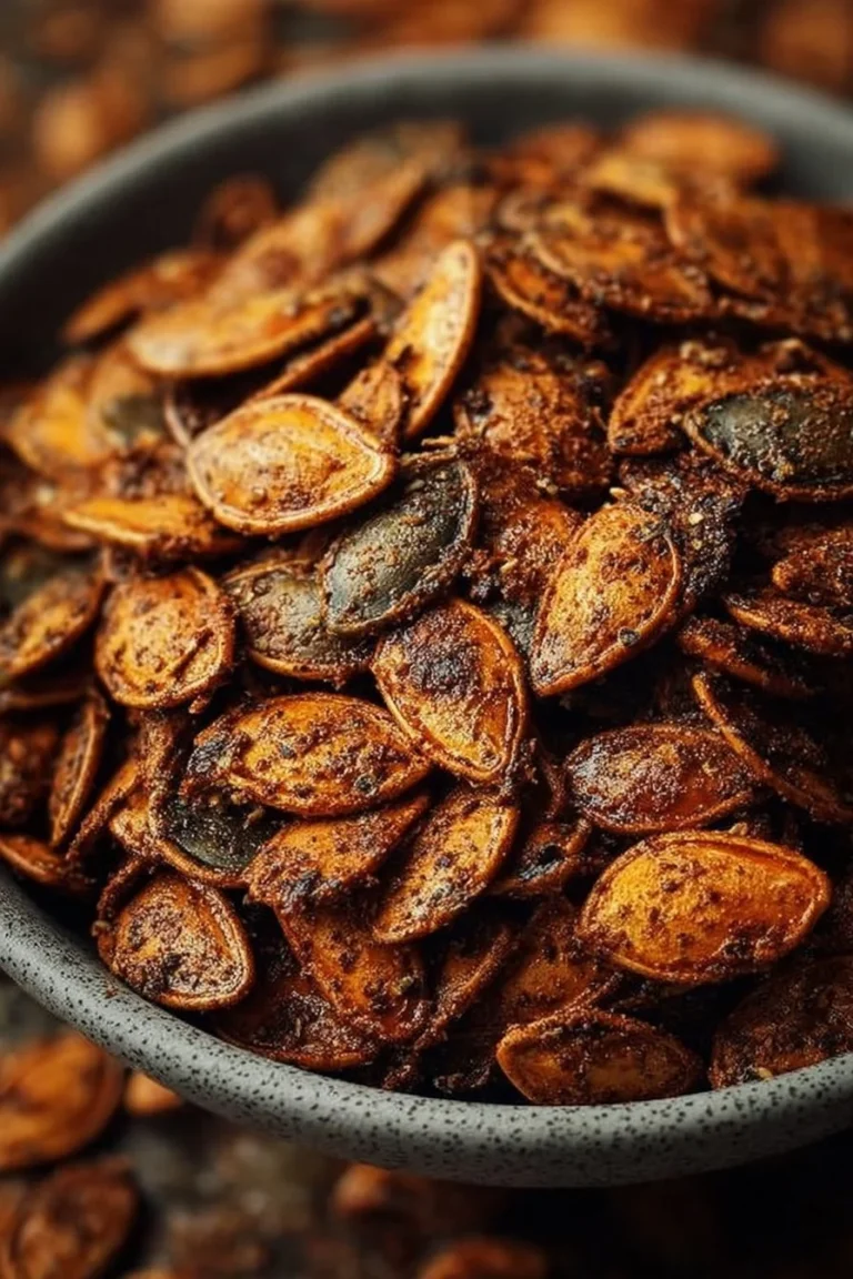 A bowl of crunchy smoky paprika pumpkin seeds perfect for snacking