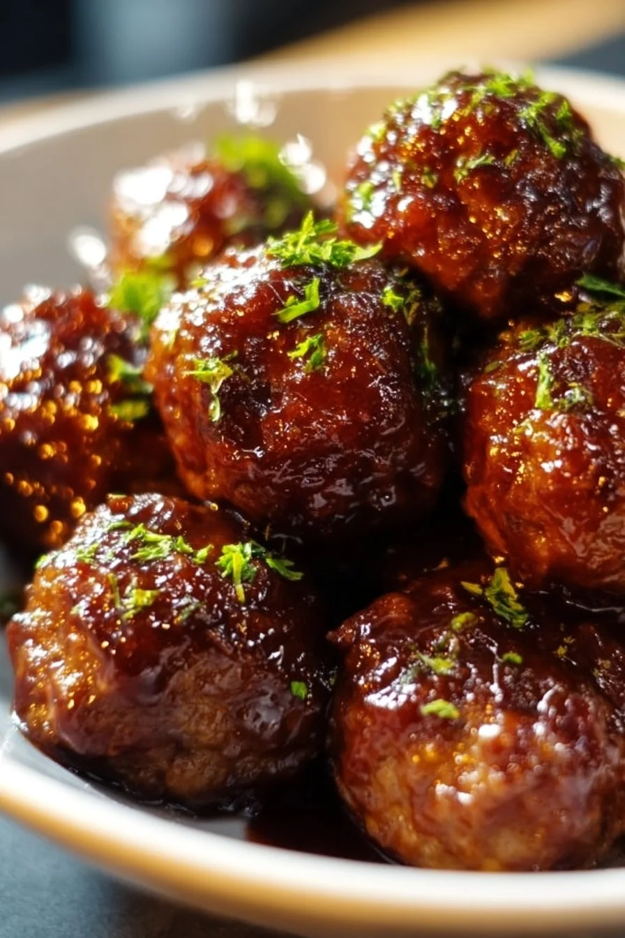 Delicious honey-garlic BBQ meatballs in a crockpot ready to serve.