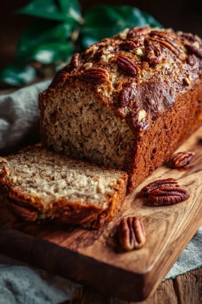 Loaf of Juicy Sweet Alabama Pecan Bread fresh out of the oven