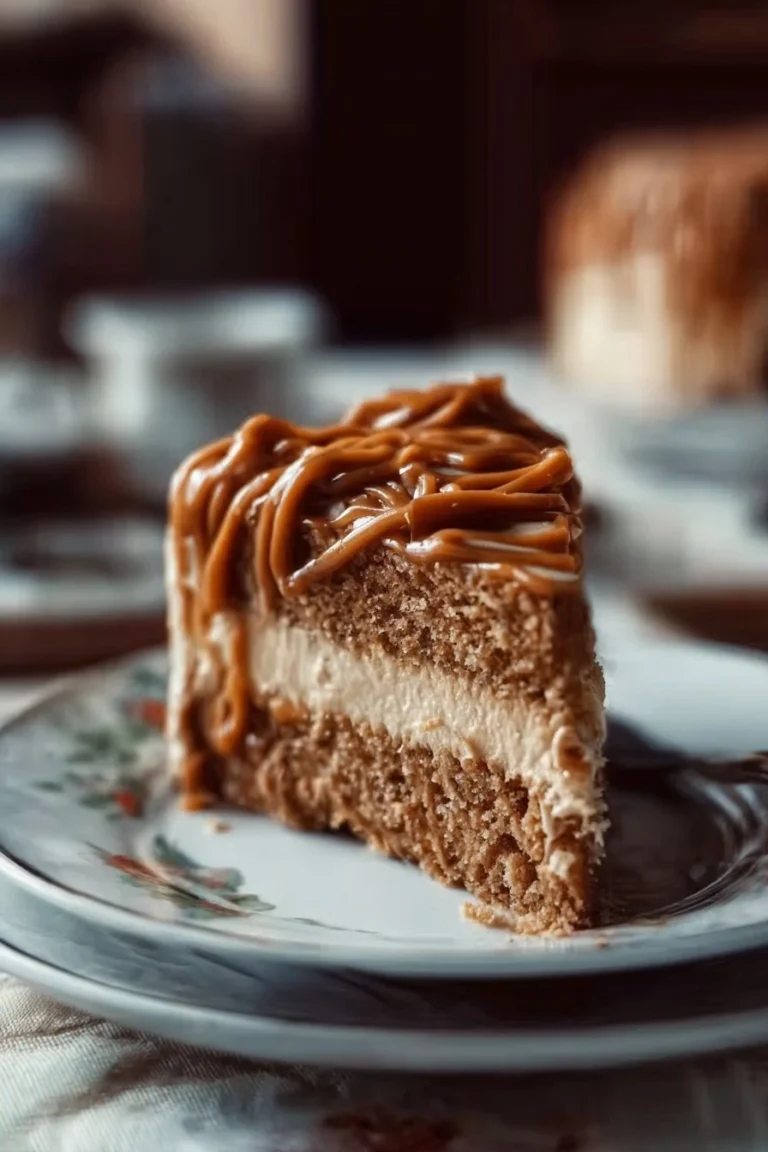 Delicious homemade caramel spice cake topped with caramel drizzle and spices.